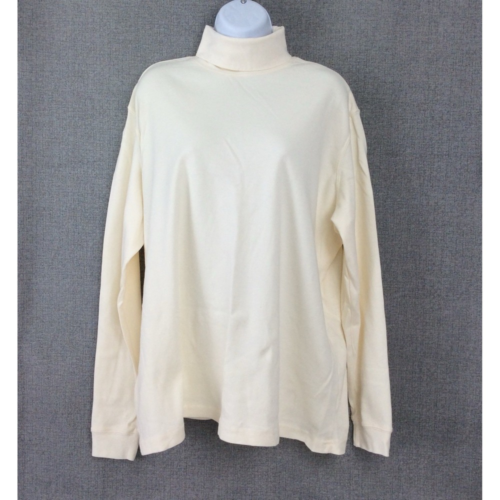Classic Elements Woman Cream Cotton Turtleneck Long Sleeve Top Plus Size 20-22W